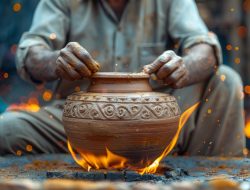 Indian potter making clay pots
